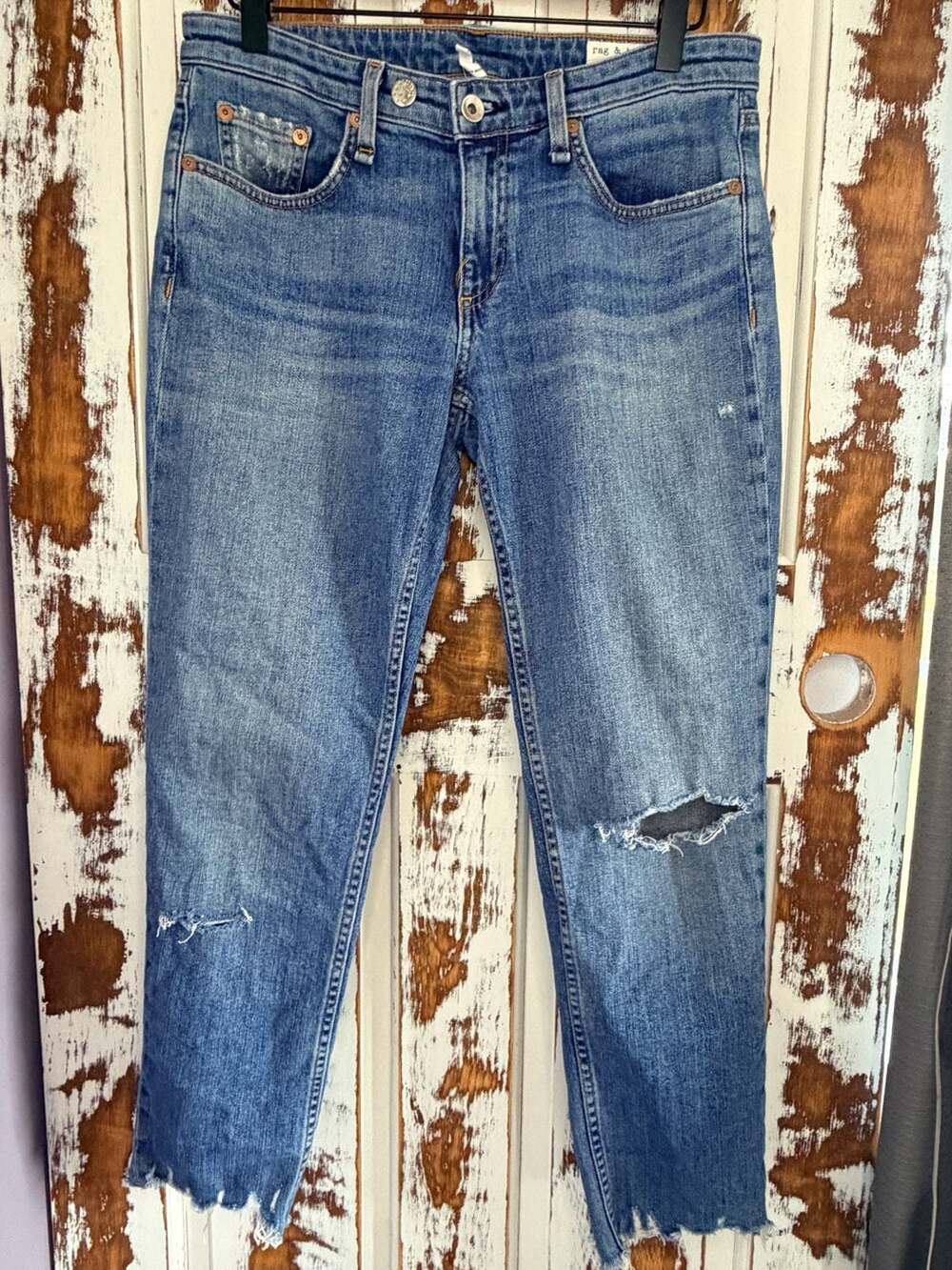 Rag & Bone Women’s Dre Low-Rise Slim Boyfriend Jeans Size 26 Distressed Raw Hem